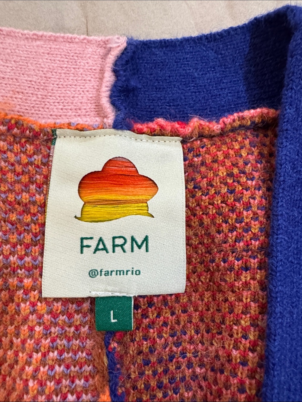 FARM Rio Colorblock Floral Intarsia Cardigan - Pink & Blue - Picture 3 of 3